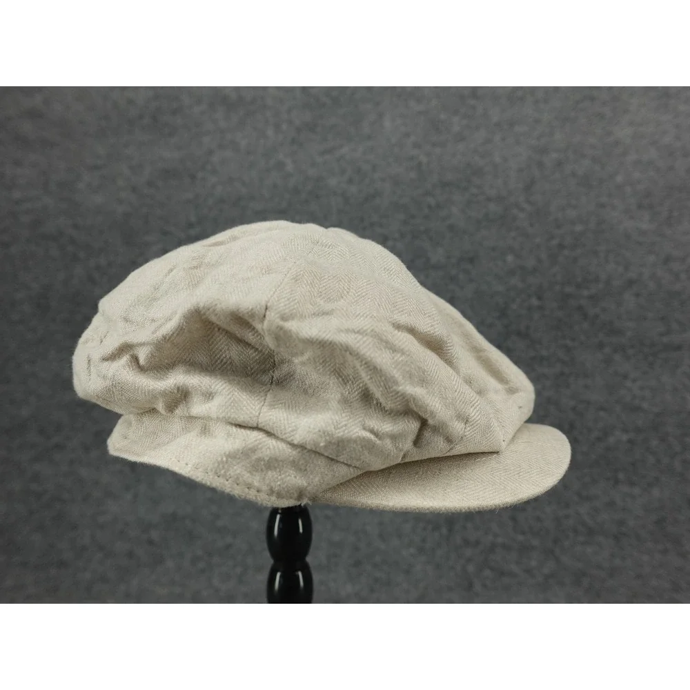 Botvela Newsboy Cap Mens Small Beige 100% Linen Herringbone Baker Boy Hat